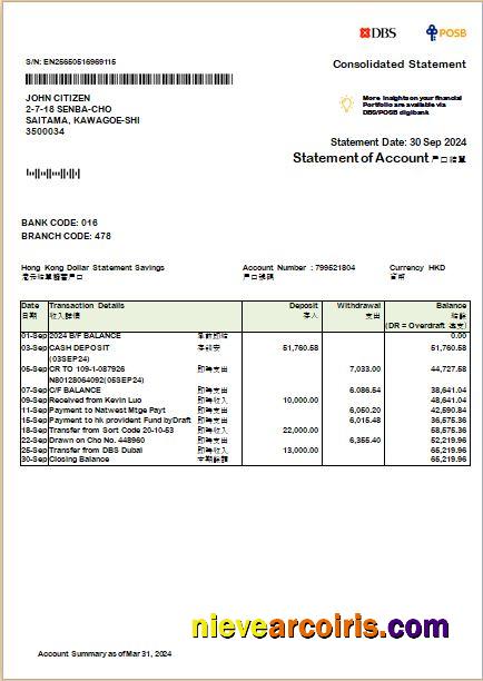 Hong Kong DBS bank consolidated statement Word and PDF scr